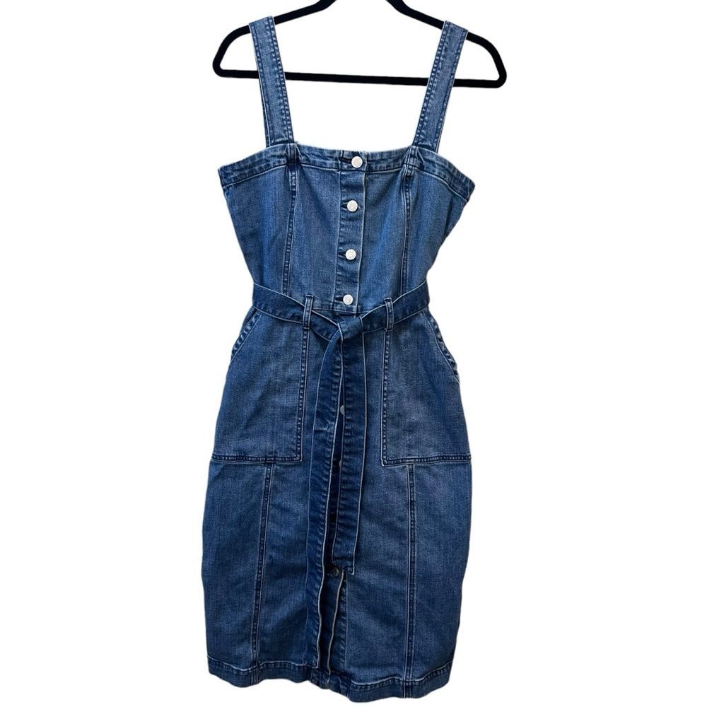 GAP Blue Denim Midi Dress with Belted Waist